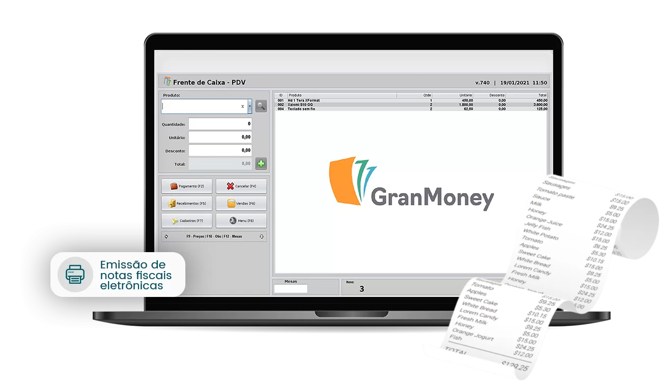 Caixa GranMoney imprimindo cupom com NFC-e